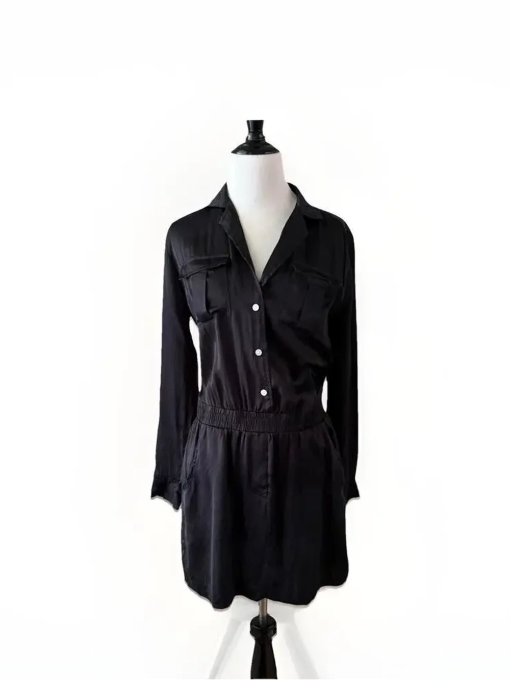 Amanda Uprichard Black Long-Sleeve Shirt Mini Dress